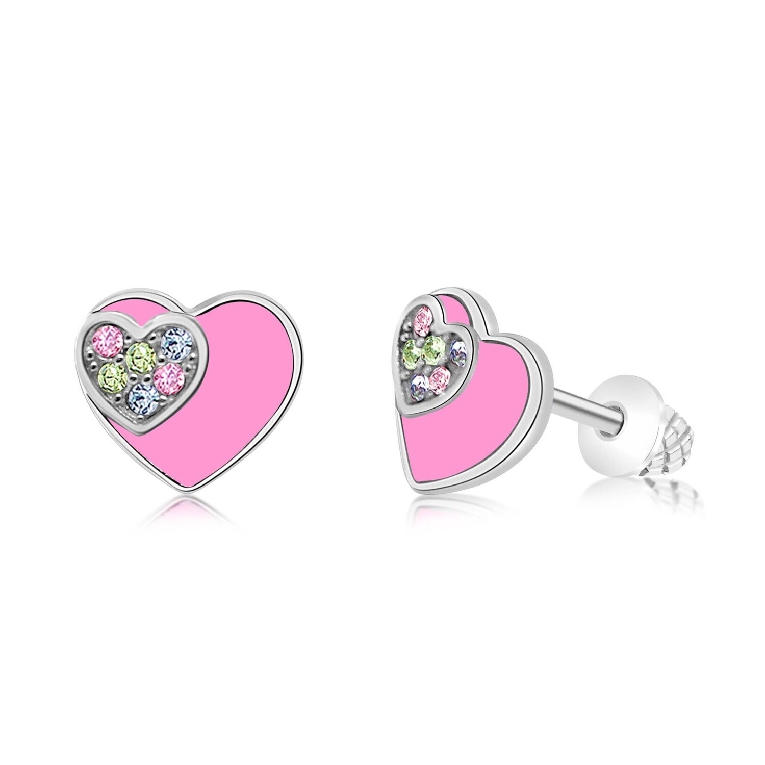 Chanteur Double Crystal enamel Screwback Earring- Pink