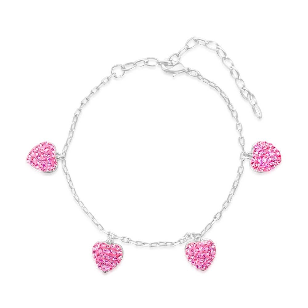Chanteur - White Gold Charm Bracelet with Crystalized Pink Hearts