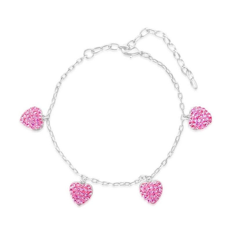 Chanteur - White Gold Charm Bracelet with Crystalized Pink Hearts
