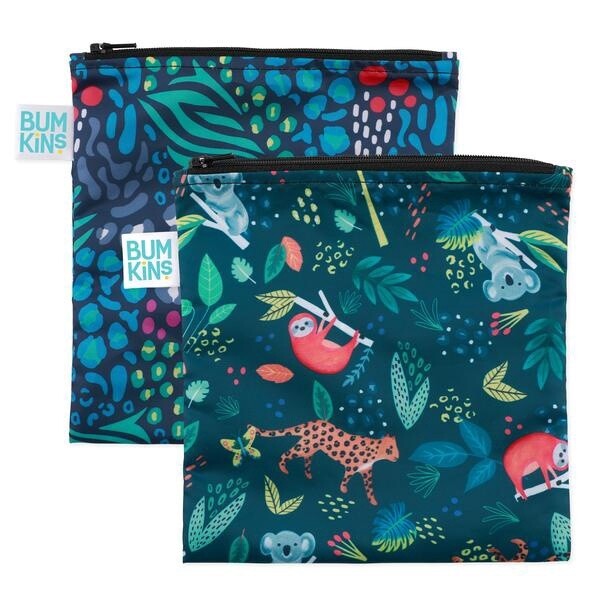 Bumkins 2pk large snack bag 2pk- jungle