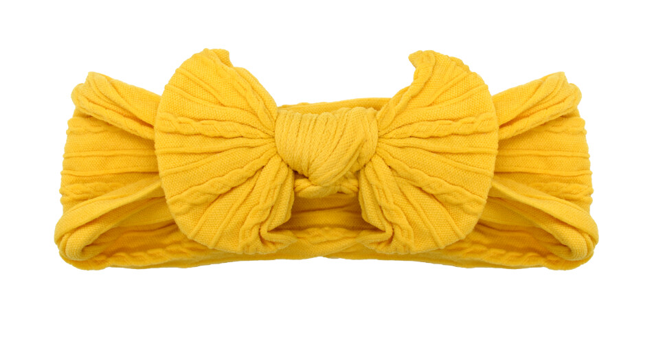 Cable Knit Nylon Bow Headband- Mustard