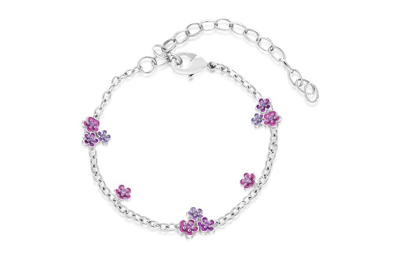 Chanteur - Purple Pink Flower Palladium Adjustable Charm Bracelet