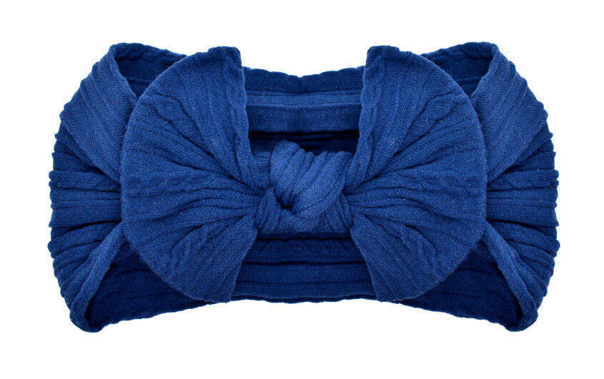 Cable Knit Nylon Bow Headband- Navy