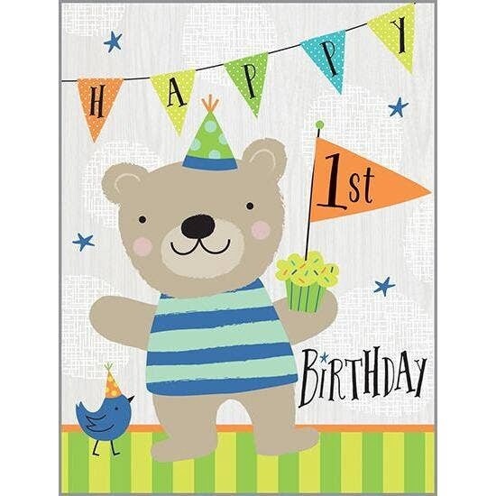 GINA B DESIGNS - Birthday Greeting Card - 1st Birthday Bear-Kids