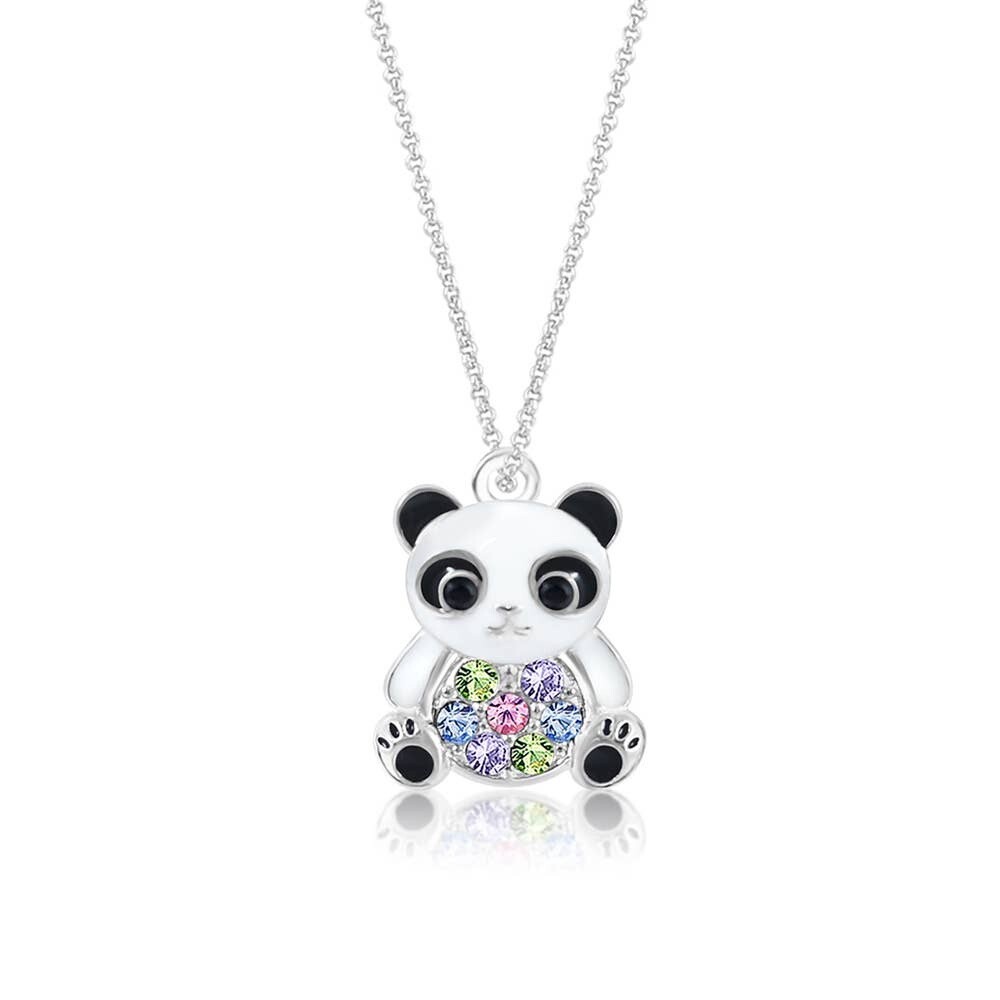 Chanteur - White Gold Necklace with Panda Pendant - Black &amp; White