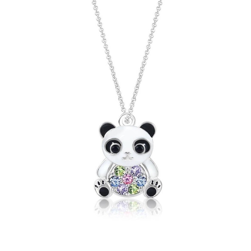 Chanteur - White Gold Necklace with Panda Pendant - Black &amp; White