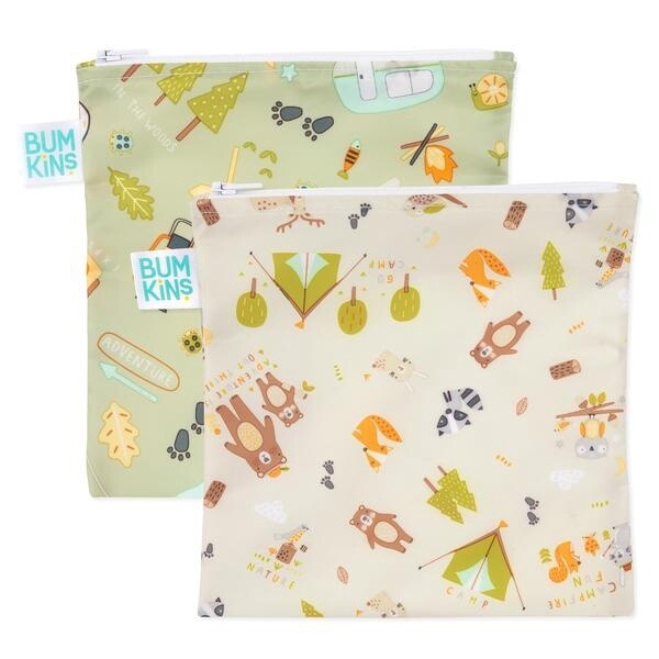 Bumkins 2pk large snack bags- happy camper