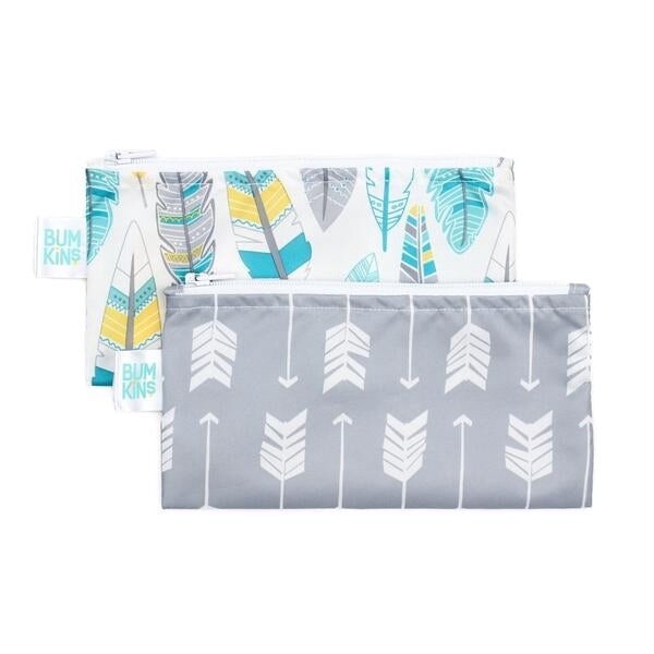 Bumkins 2 pack small snack bag- feathers &amp; arrow