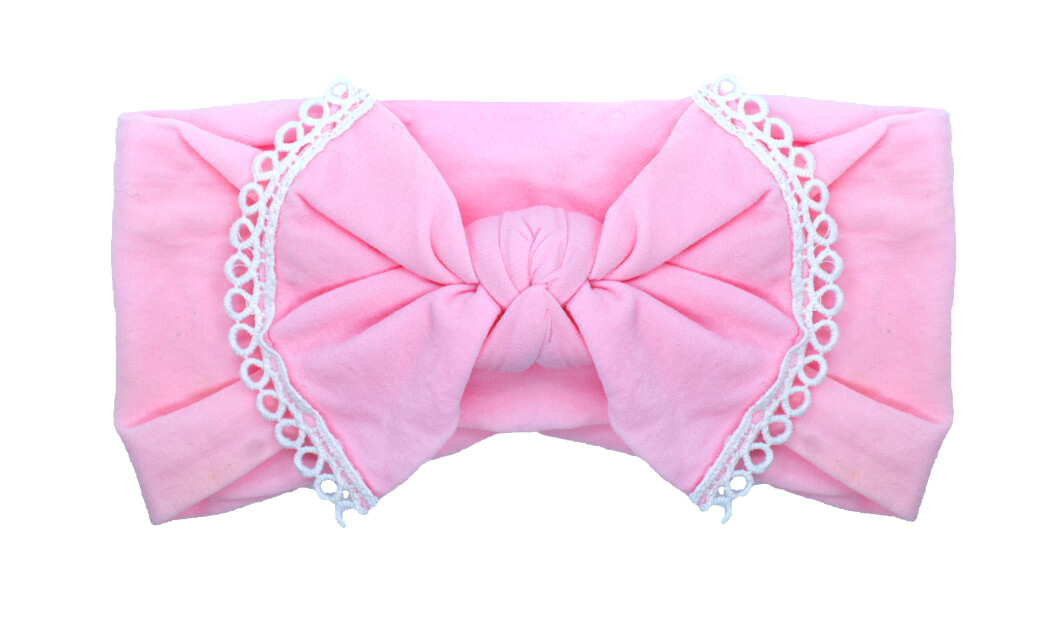 Nylon Lace Trim Bowknot Headband- Pink