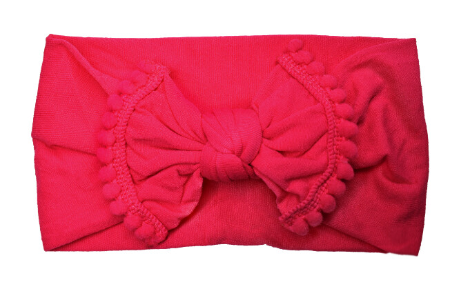 Nylon Pompom Bowknot Headband- Fuschia