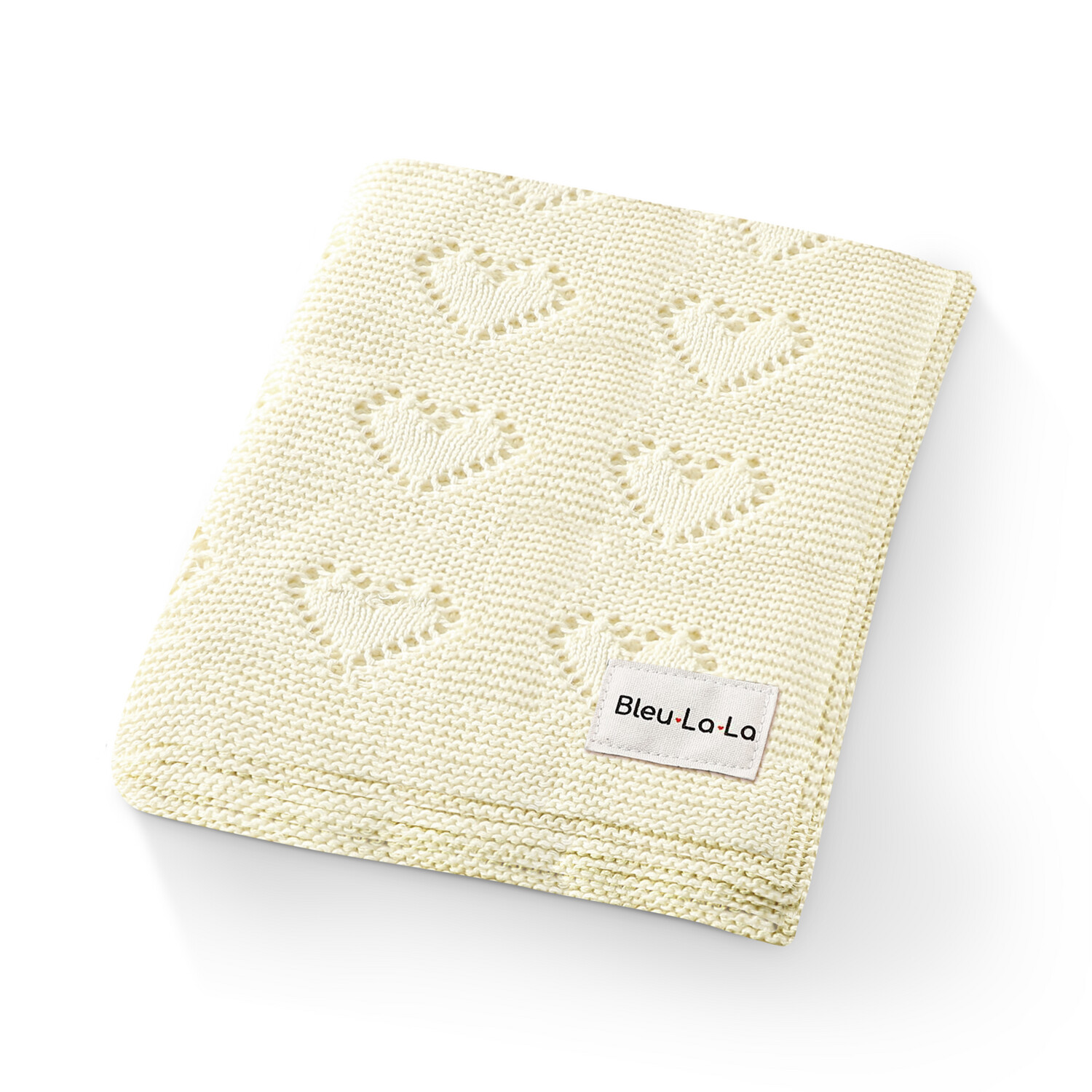Bleu La La 100% Luxury Cotton Heart Pointelle Baby Blanket- Cream