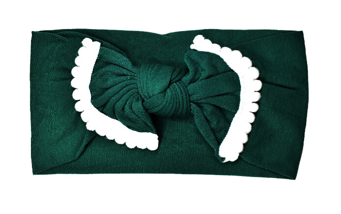 Nylon Pompom Bowknot Headband- Emerald Green