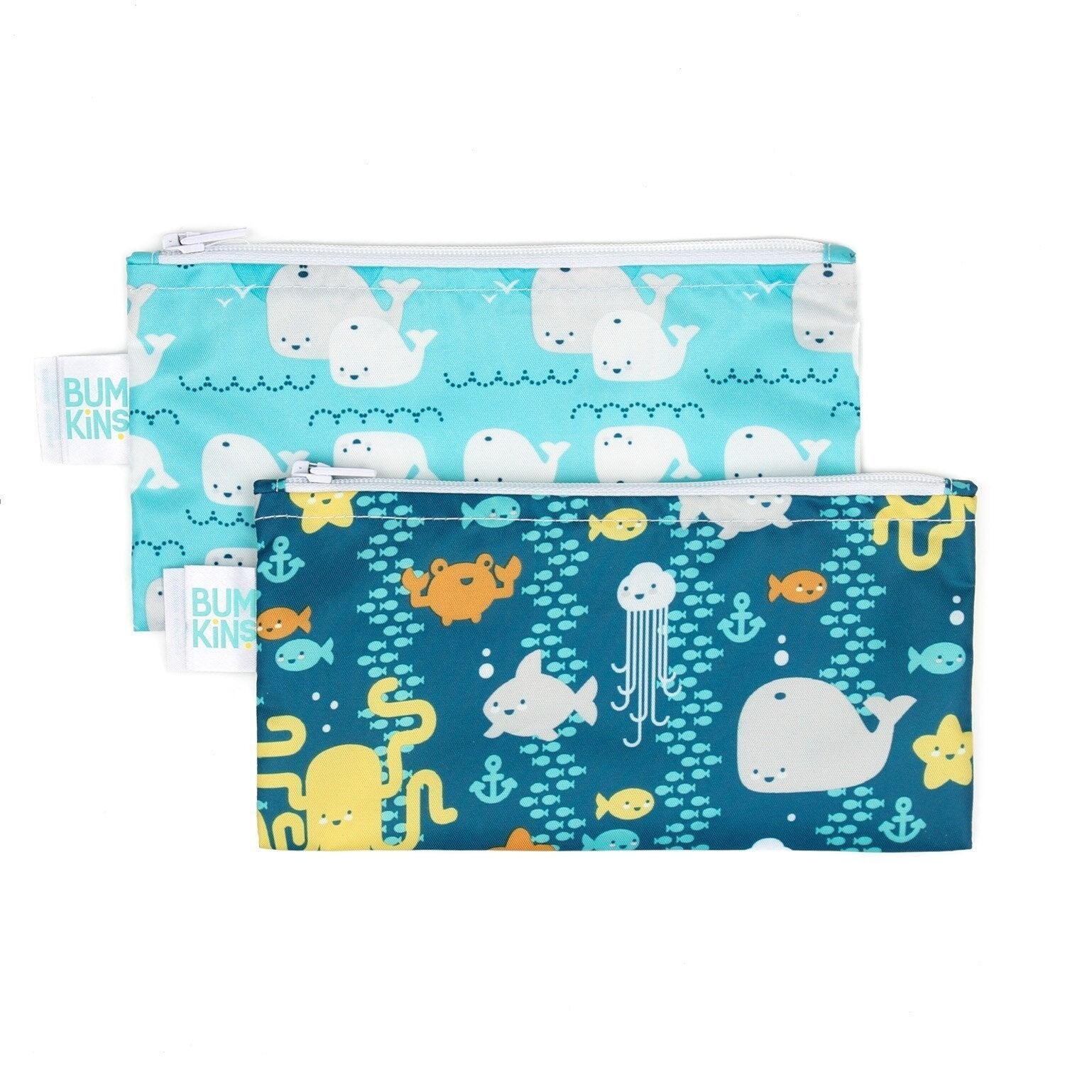Bumkins 2 pack small snack bag- sea friends &amp; whales away