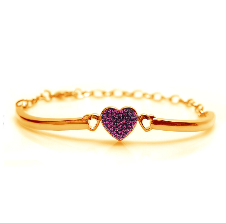 Chanteur - Purple Amethyst Heart Enamel Adjustable Heart Bangle