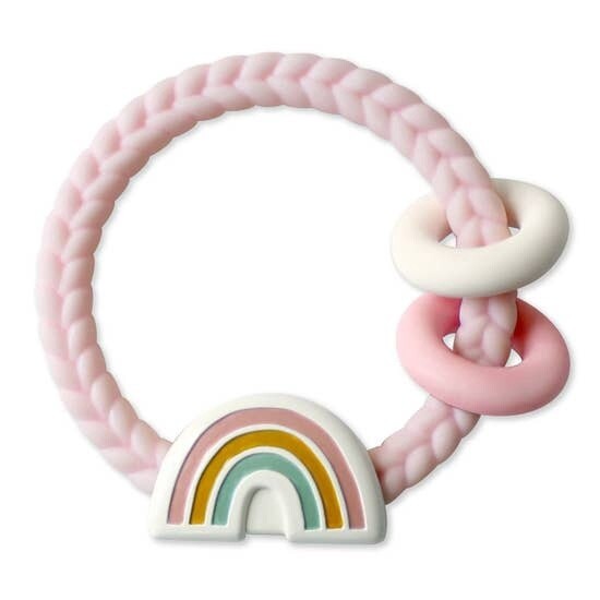 Ritzy Rattle  Silicone Teether Rattle- Pink Rainbow