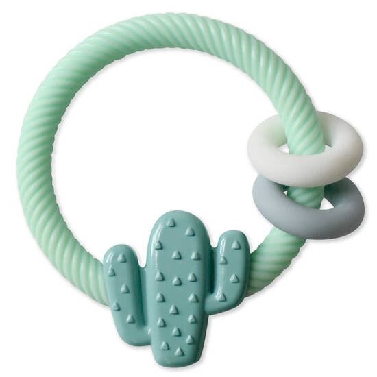 Ritzy Rattle  Silicone Teether Rattle- Green Cactus