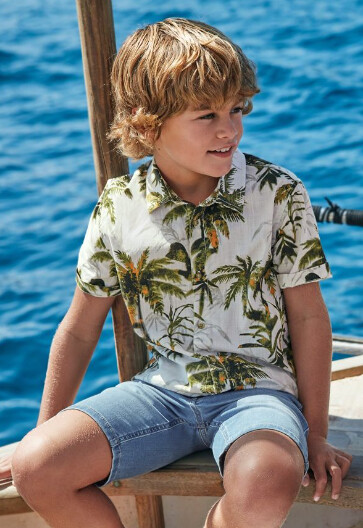 Mayoral Jr Tropical Shirt- Natural