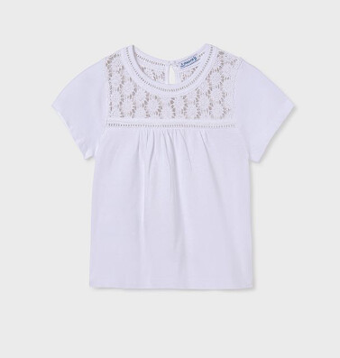 Mayoral Jr Lace Inset Tee- White