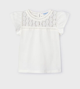 Mayoral Lace Inset Short Sleeve Tee- Natural