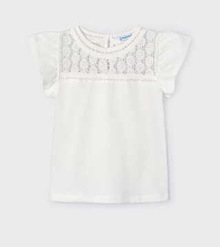 Mayoral Lace Inset Short Sleeve Tee- Natural