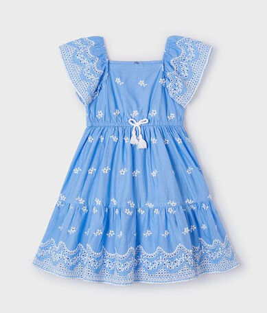 Mayoral Embroidered Dress- Light Blue