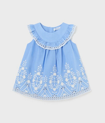 Mayoral Infant Embroidered Dress- Light Blue