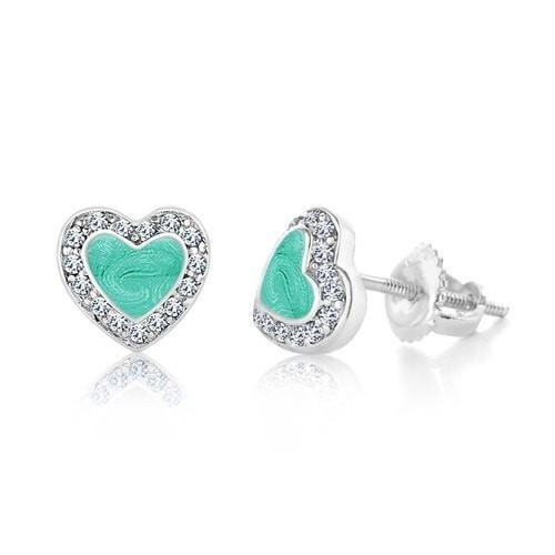 Chanteur green enamel heart screwback earring