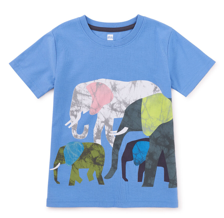 Tea Boys Elephants Graphic Tee- Blue Yarrow