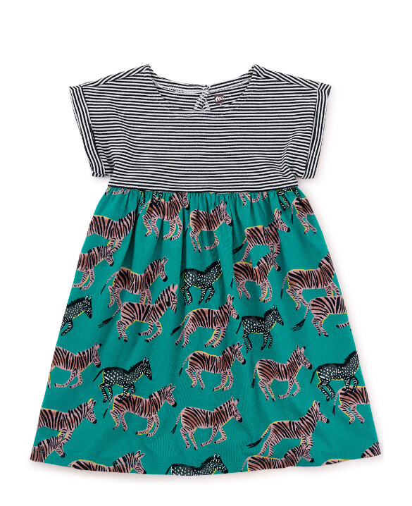 Tea Mixed Print Dress- Teal Zebras