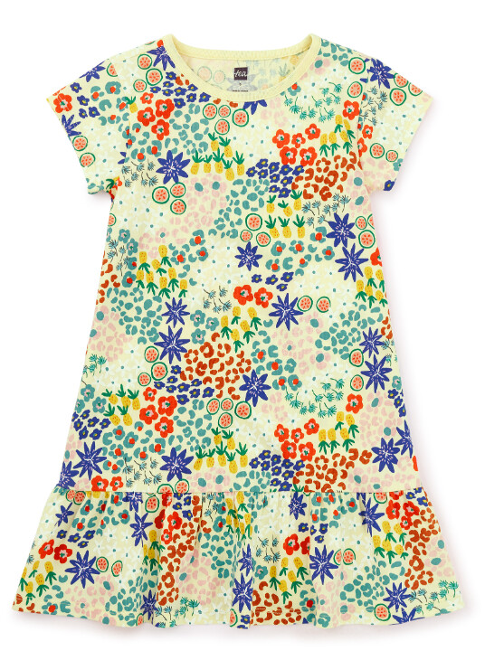 Tea Ruffle Hem Dress- Tropical Floral