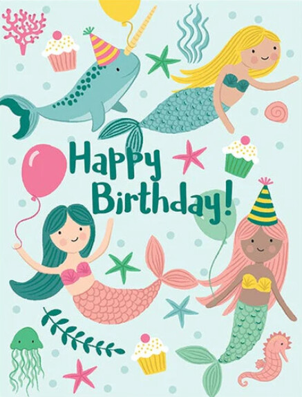 GinaB Birthday Greeting Card- Birthday Mermaids