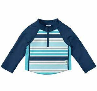 Green Sprout Long Sleeve Zip Rashguard- Aqua &amp; Navy Multistripe