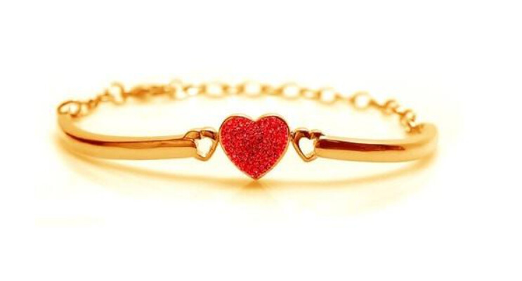 Chanteur Red Crystal Heart Bangle- Gold