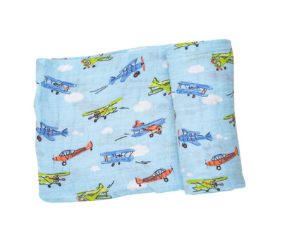 Angel Dear Swaddle Blanket- Blue Planes