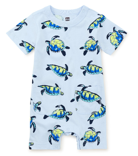 Tea Sea Turtle Short Romper- Light Blue