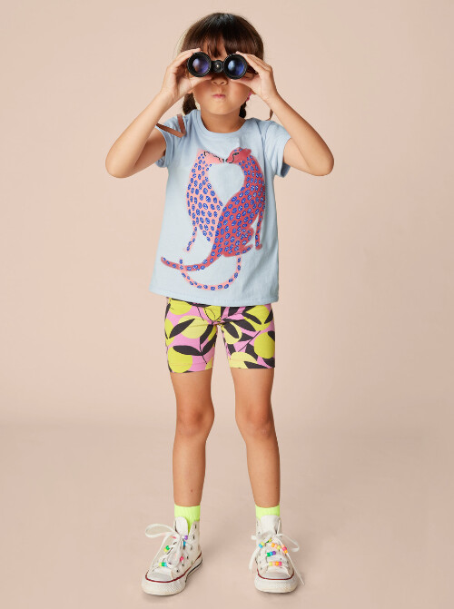 Tea Kissng Cheetah Tee- Light Blue