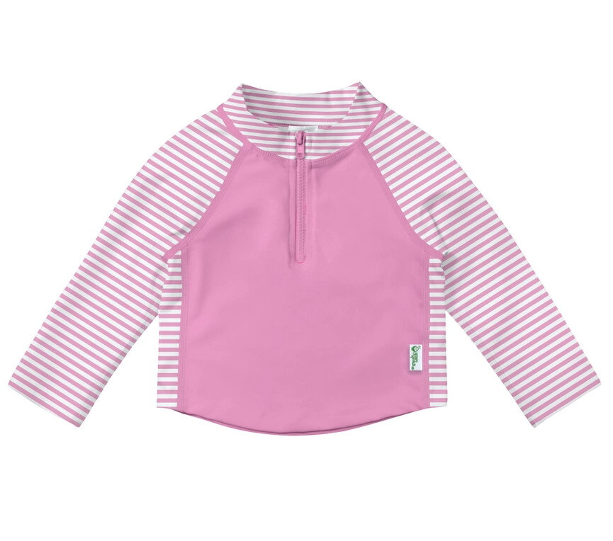 Green Sprout LS zip rashguard- pink stripe