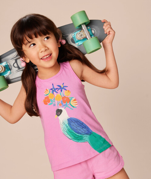 Tea Floral Bird Tank- Pink