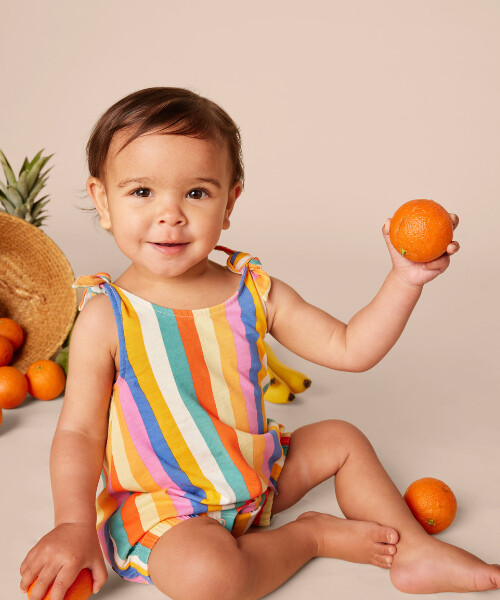 Tea Striped Baby Romper- Rainbow