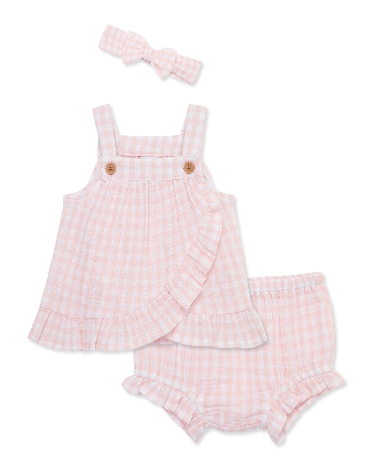 Little Me Checked Sunsuit- Pink