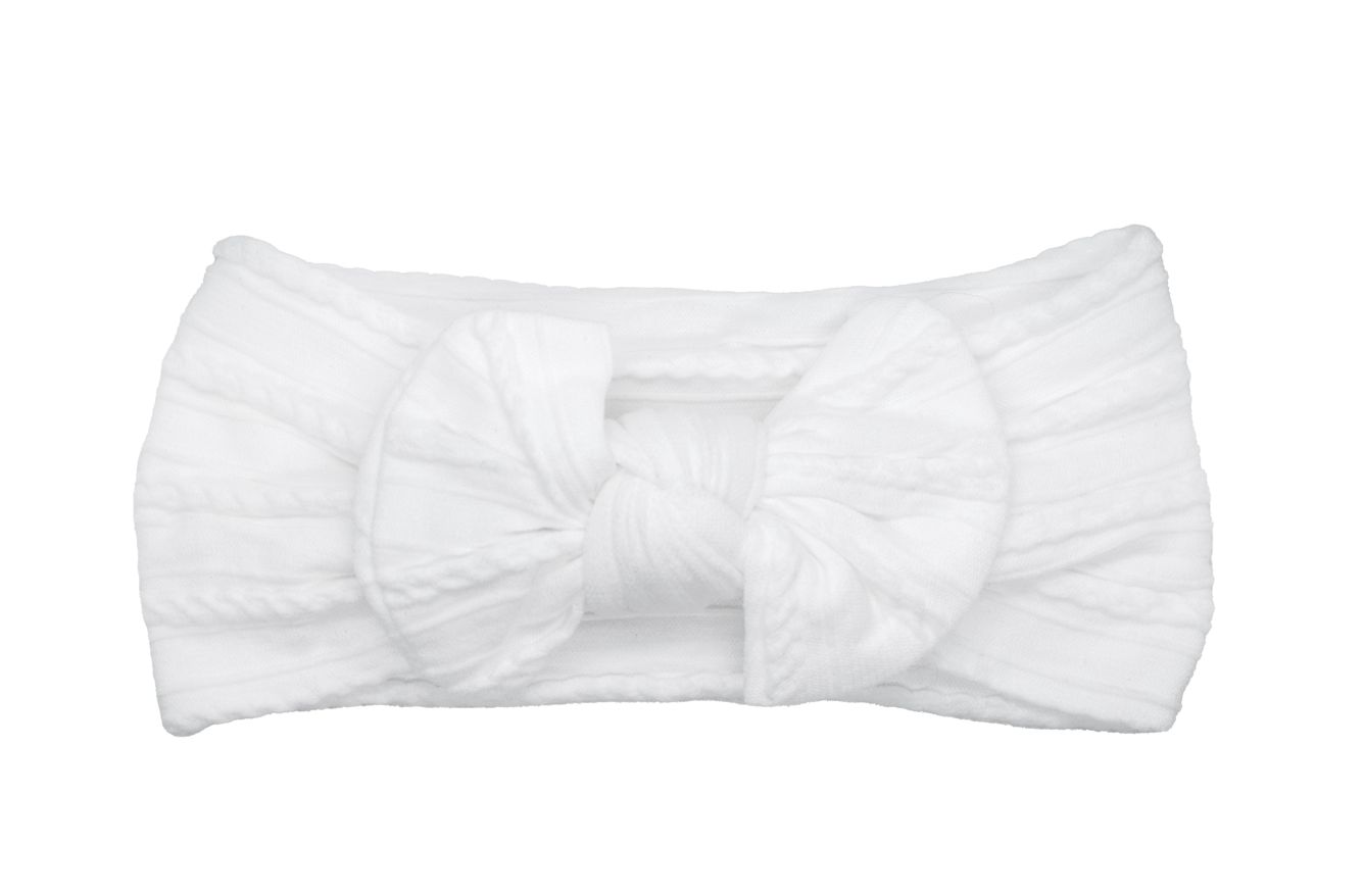 Cable Knit Nylon Bow Headband- White