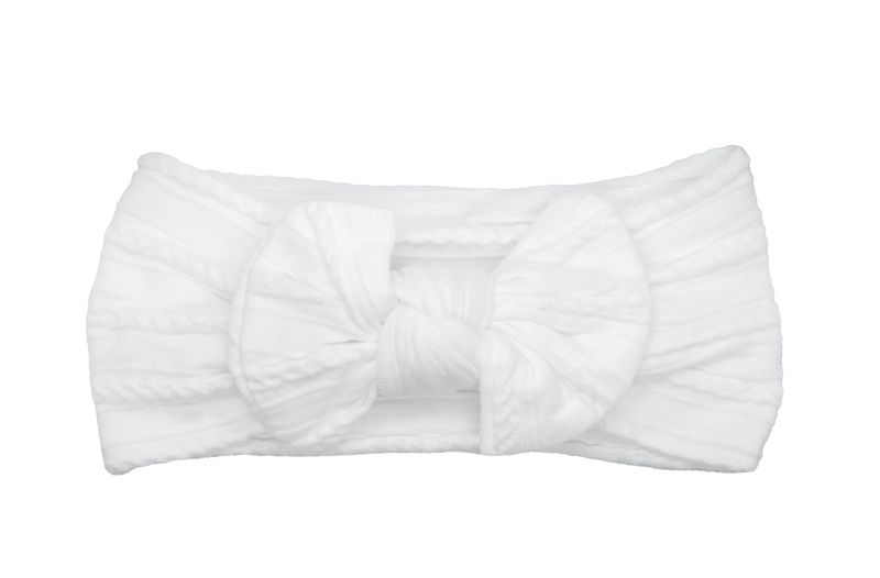 Cable Knit Nylon Bow Headband- White
