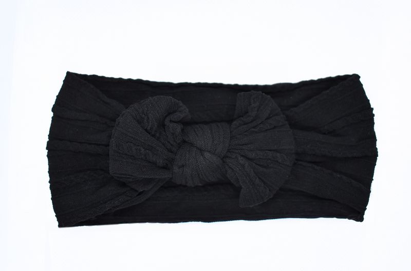 Cable Knit Nylon Bow Headband- Black