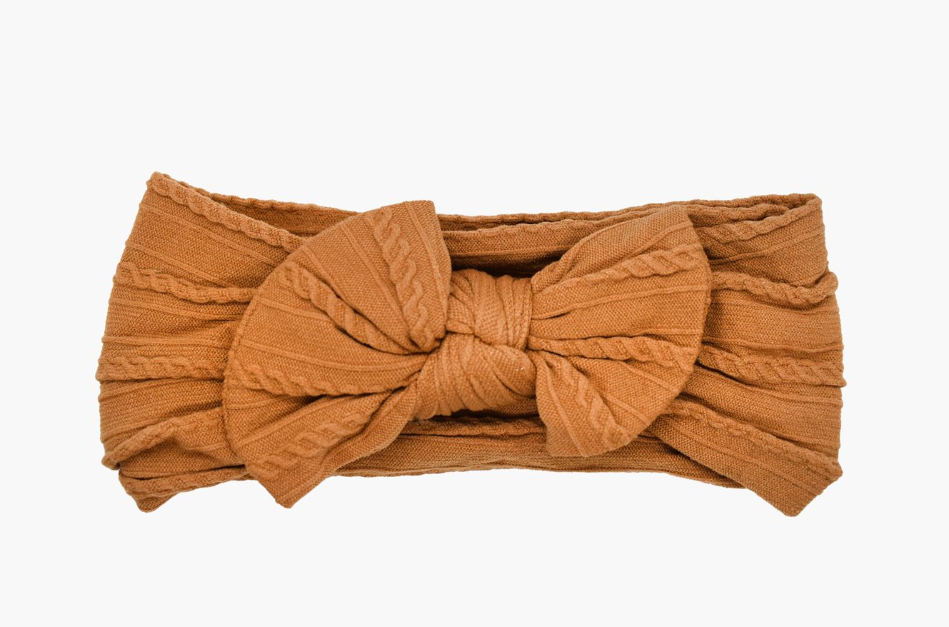 Cable Knit Nylon Bow Headband- Chestnut