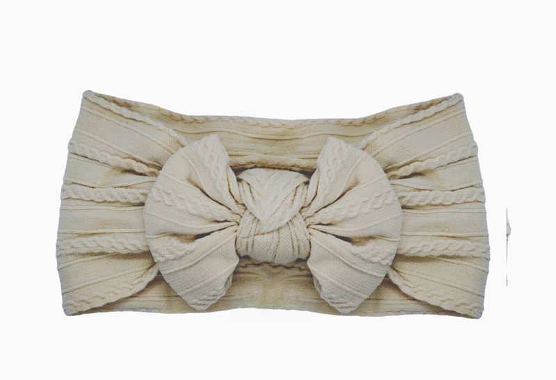 Cable Knit Nylon Bow Headband- Almond