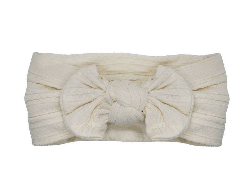 Cable Knit Nylon Bow Headband- Off-White