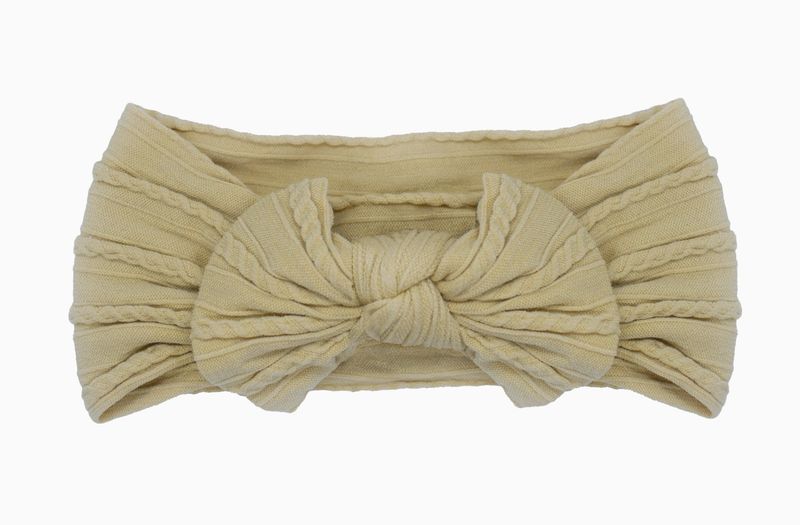 Cable Knit Nylon Bow Headband- Khaki