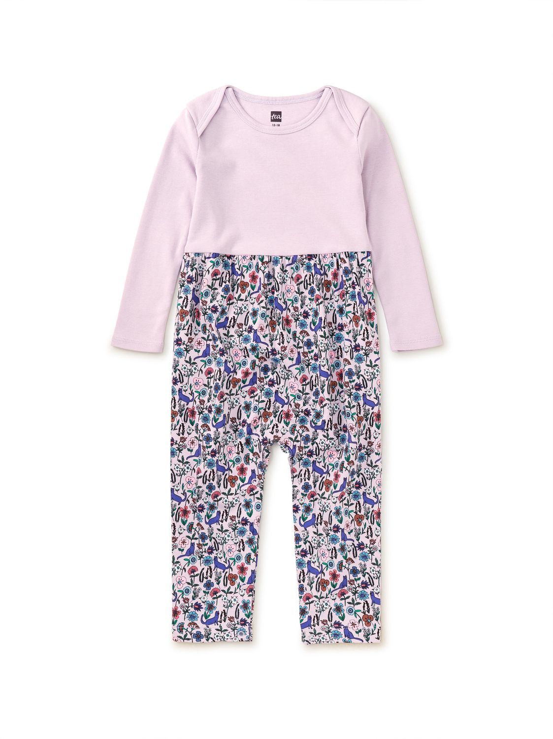 Tea Kitty Ditsy Baby Romper- Lavender
