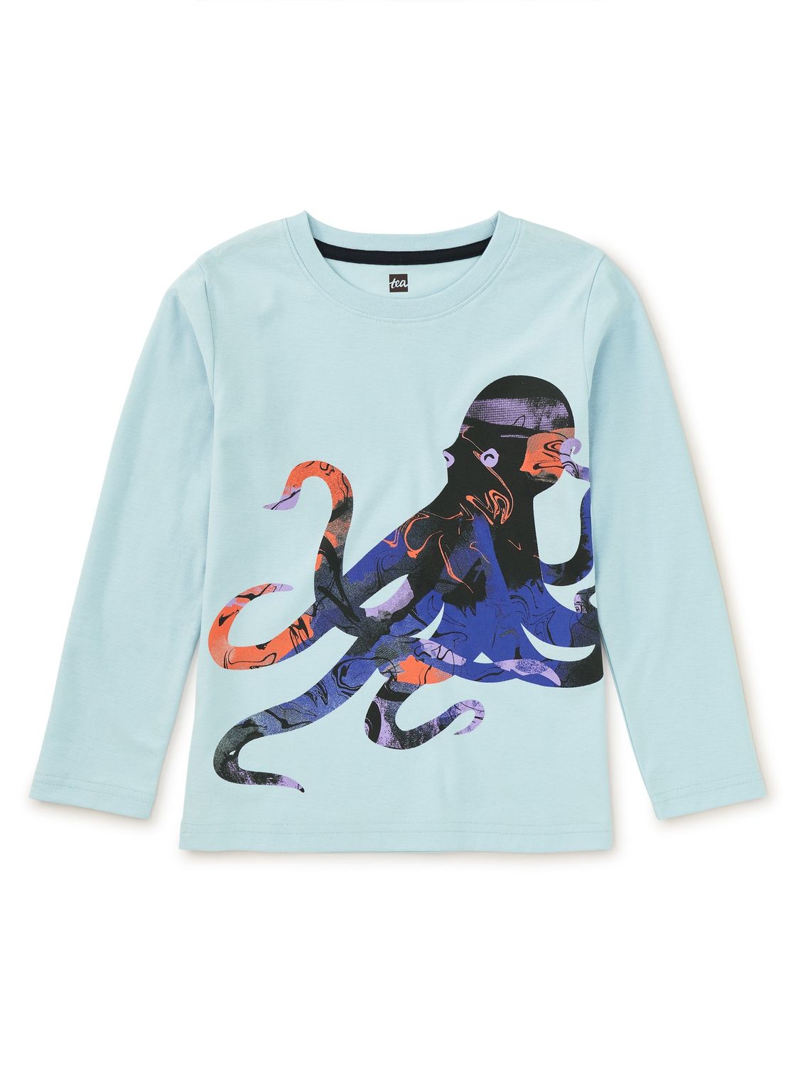 Tea Long Sleeve Octopus Graphic Tee- Light Blue