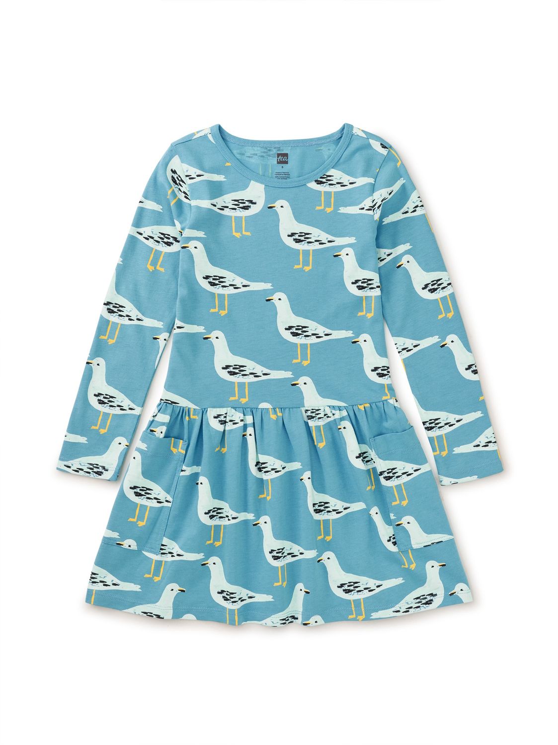 Tea Long Sleeve Seagull Pocket Dress- Light Blue